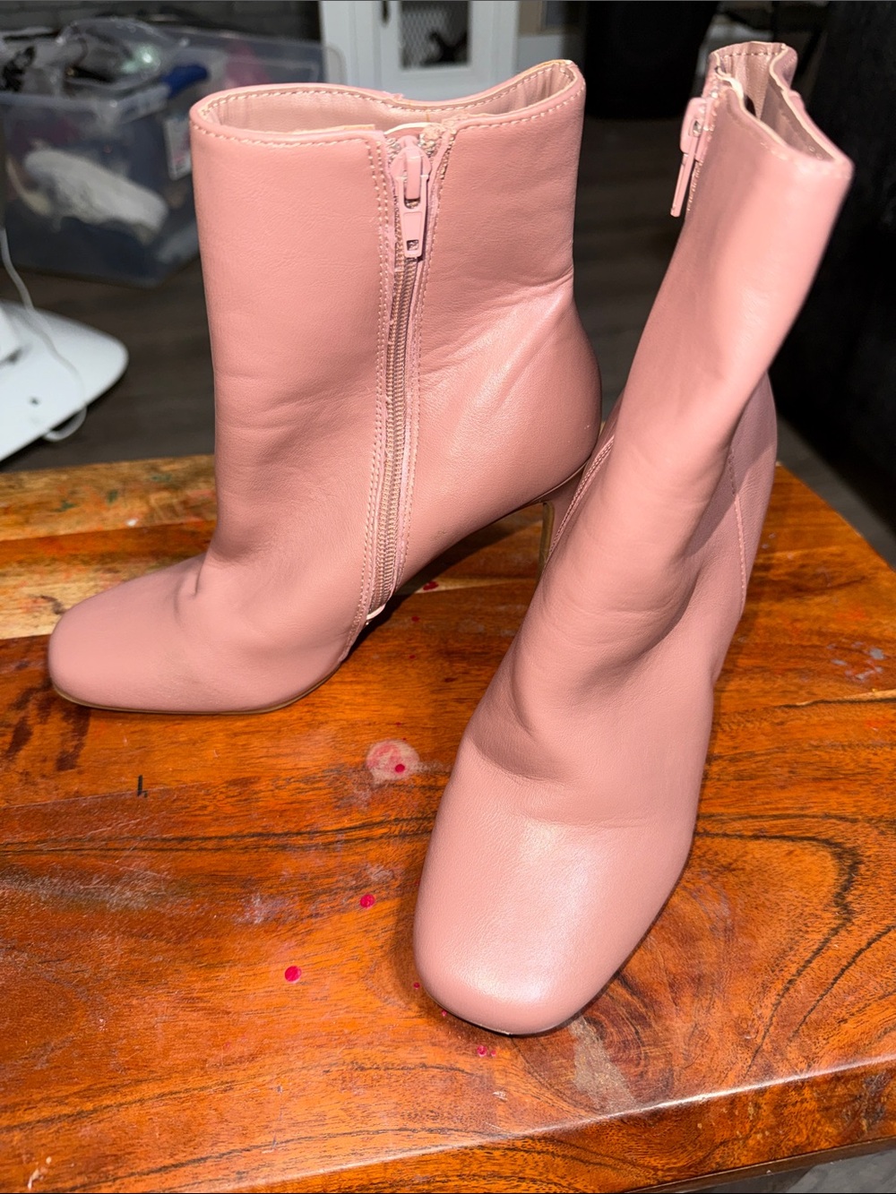 Women's Blush Pink Ankle Boots - Zip Closure